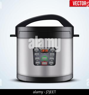 Original Electric pressure cooker or multicooker. Domestic Kitchen appliances and supplies. Vector Illustration isolated on white background. Stock Vector