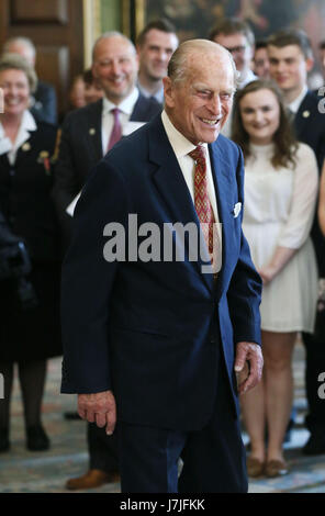 The Duke of Edinburgh hosts the Duke of Edinburgh's Award gold award presentations at Hillsborough Castle in Co Down. Stock Photo