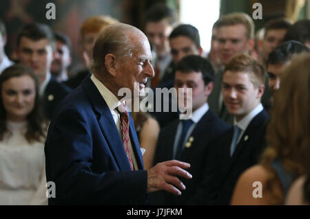 The Duke of Edinburgh hosts the Duke of Edinburgh's Award gold award presentations at Hillsborough Castle in Co Down. Stock Photo