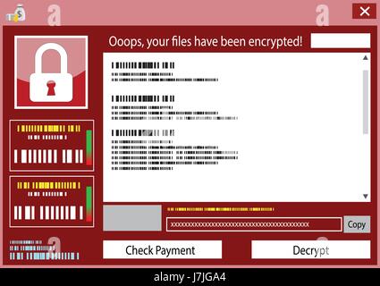 malware attack. ransom malware name is wanna cry,  cyber virus attack the world, Ransomware virus encrypted lock file and show for bitcoin payment, ve Stock Vector