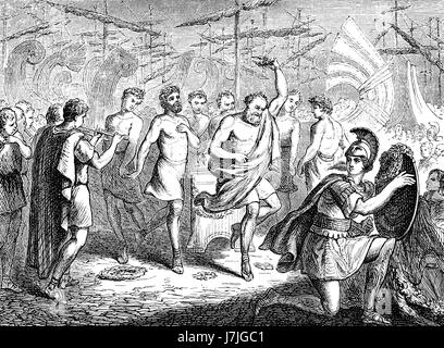 Aeschylus and Sophokles, dancing after the the Battle of Salamis in 480 BC Stock Photo