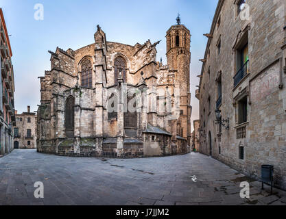 Panorama of Cathedral of the Holy Cross and Saint Eulalia, View from Freneria Street, Barcelona, Catalonia, Spain Stock Photo