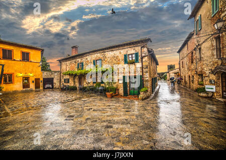 Monteriggioni main square after the rain, Italy Stock Photo