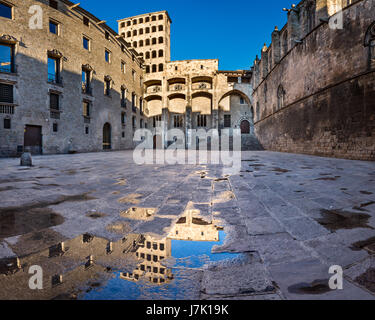 Placa del Rei and Palau Reial Major in Barcelona, Catalynia, Spain Stock Photo