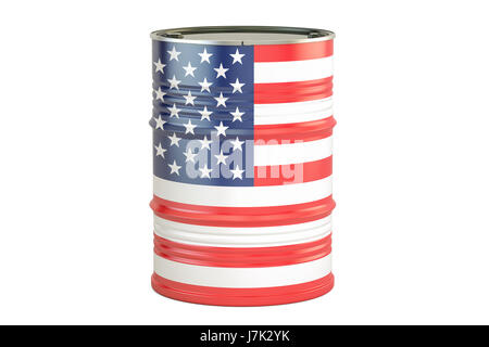 Oil barrel with flag of USA. Oil production and trade concept, 3D rendering Stock Photo