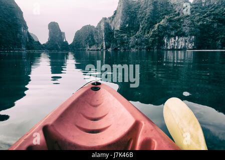 Kayaking in Ha Long Bay Stock Photo