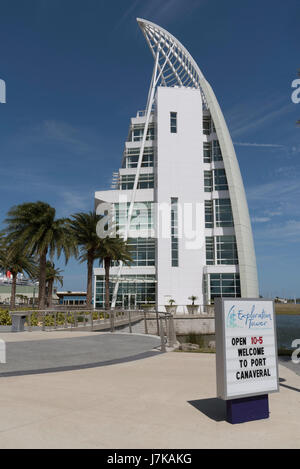 Exploration Tower at Port Canaveral Florida USA. Building with interactive exxhibits popular with tourists. April 2017 Stock Photo