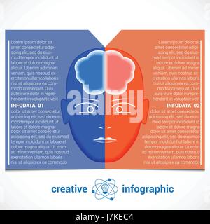 Infographic Template with abstract head, brain, place for text 2 positions, can be used for conceptual banner, diagram, number options. Stock Vector