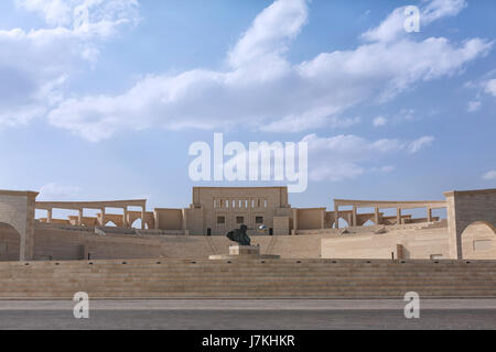 Modern amphitheater in Katara Cultural Village in Doha, Qatar, Middle East. Sculpture The Force of Nature sculpture by Lorenzo Quinn. Stock Photo