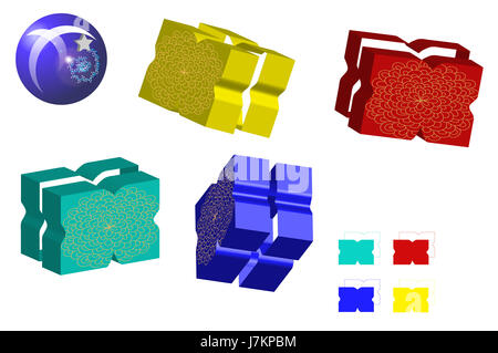 blue composition modern modernity green toy illustration dots cool shape corner Stock Photo