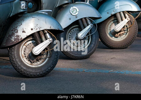 Italy, Front Wheel of a Vespa Scooter Stock Photo