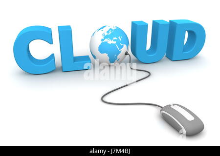 blue cloud word text storage mouse computer mouse internet www worldwideweb net Stock Photo