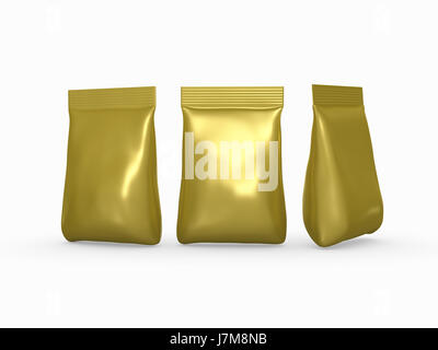 Gold aluminium foil  bag  packet  with clipping path,  Packaging  or wrapper for sweet, snack, milk powder, coffee, salt, sugar, powder,detergent, see Stock Photo