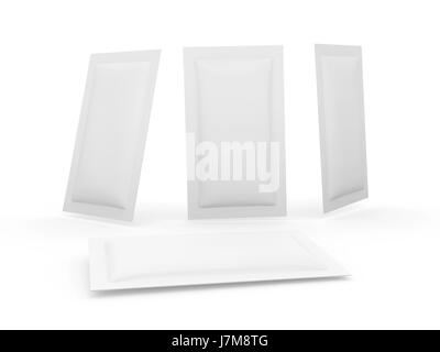 white heat sealed packet  with clipping path. Packaging  or wrapper for sweet, snack, milk bar, coffee, salt, sugar, medicine drug, cooling gel patch, Stock Photo