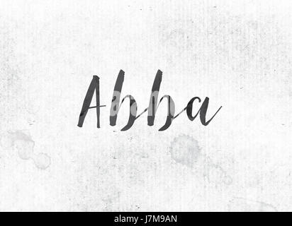 The word ABBA concept and theme painted in black ink on a watercolor wash background. Stock Photo