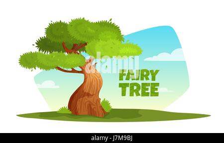 Vector cartoon illustration of a tree in the meadow. Stock Vector