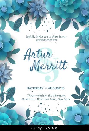 Vector invitation with floral elements turquoise. Stock Vector