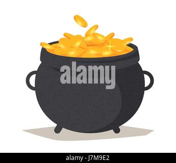 Pot with glitter gold for good luck. Stock Vector