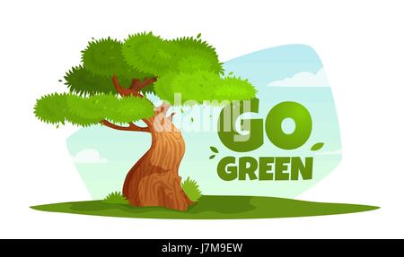 Vector illustration of a tree with text go green. Stock Vector