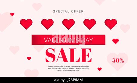 Sale flyer with hearts on Valentine's Day . Vector illustration. Stock Vector