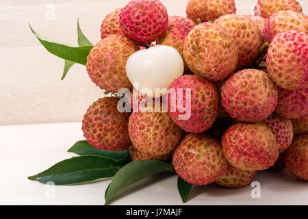 Litchi chinensis in the Wooden box Stock Photo