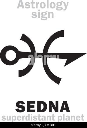 Astrology Alphabet: SEDNA, superdistant external dwarf planet (with elongated elliptical orbit). Hieroglyphics character sign (original single symbol) Stock Vector