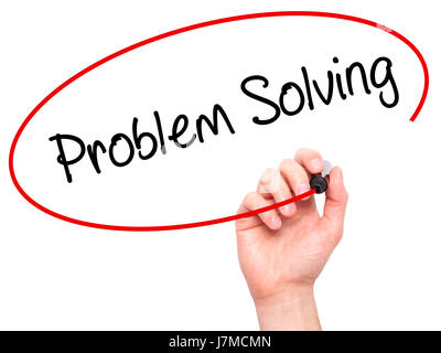 Man Hand writing Problem Solving with black marker on visual screen. Isolated on white. Business, technology, internet concept. Stock Photo Stock Photo
