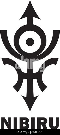 Astrology Alphabet: Orphan planet NIBIRU, Rogue planet of Anunnaki (Aliens, the Ancient astronauts). Hieroglyphics character sign (original symbol). Stock Vector