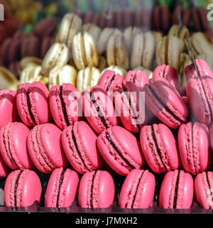 French colorful macarons assortment close up. Stock Photo