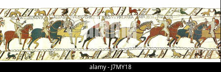 This scene from the Bayeux Tapestry depicts the 11th-century embroidery ...