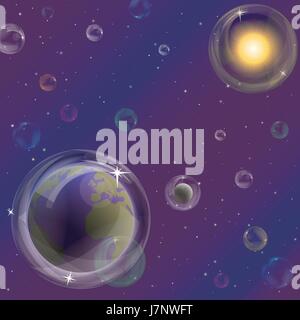 Planets and sun in bubbles Stock Vector