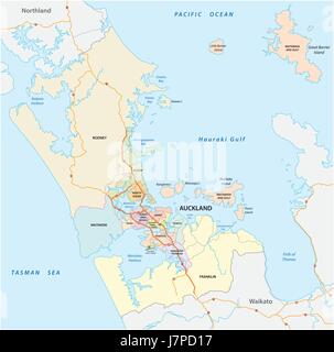 Administrative and political map of the New Zealand city Auckland Stock Vector