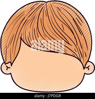 colored crayon silhouette of faceless head of little boy with short straight hair Stock Vector