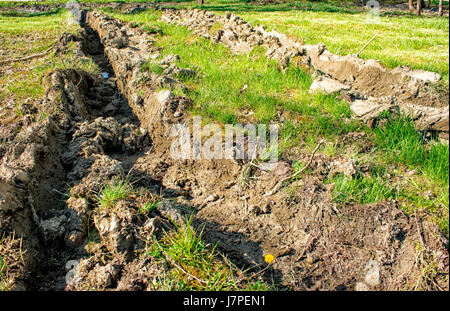 deep rut on the lawn on the city street on sunny spring day Stock Photo ...