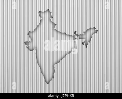 Map of India on corrugated iron Stock Photo