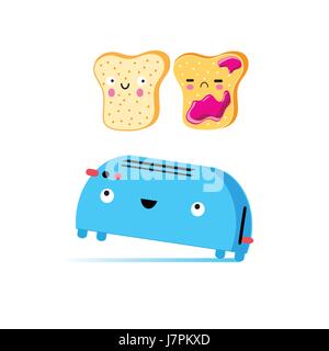 Funny vector cartoon toast and toaster Stock Vector