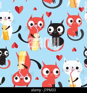 Seamless bright funny pattern enamored kittens Stock Vector
