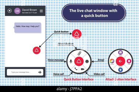The live chat window with a quick button Stock Vector