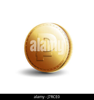 Russian currency. Gold coin with ruble sign isolated on white background. Stock Photo
