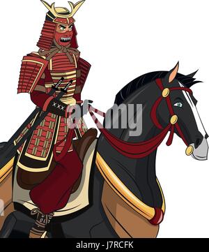warrior samurai with armor traditional riding horse image Stock Vector