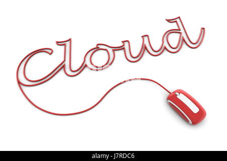 cloud word cord computing cable mouse computer mouse current conduction red Stock Photo