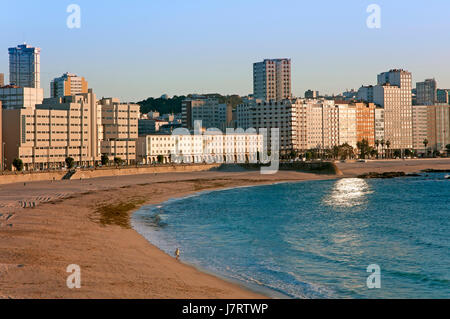 Beaches of Orzan and Riazor, La Coruna, Region of Galicia, Spain, Europe Stock Photo