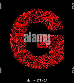 letter G red artistic fiber mesh style isolated on black background Stock Photo