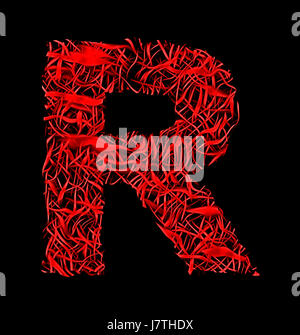 letter R red artistic fiber mesh style isolated on black background Stock Photo