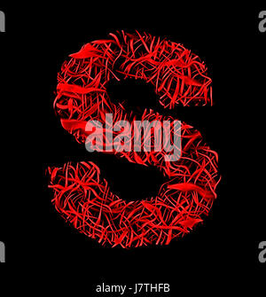 letter S red artistic fiber mesh style isolated on black background Stock Photo