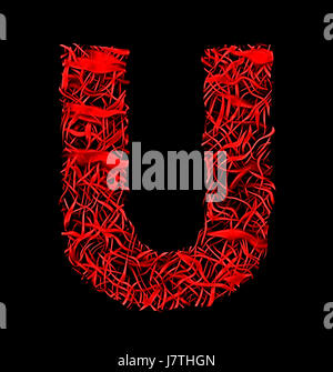 letter U red artistic fiber mesh style isolated on black background Stock Photo