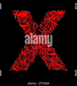 letter X red artistic fiber mesh style isolated on black background Stock Photo