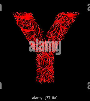 letter Y red artistic fiber mesh style isolated on black background Stock Photo