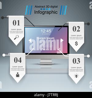 Monitor icon. Business 3d Infographics. Stock Vector