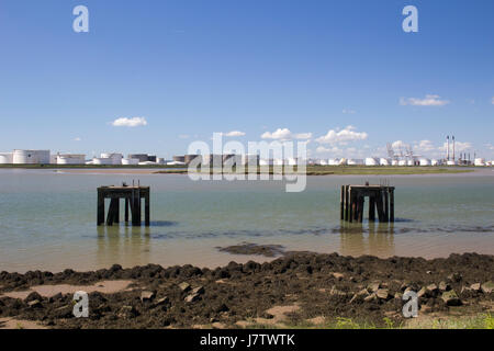 Disused platforms at Holehaven Creek, Canvey Island, Essex, England Stock Photo